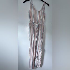 Derek Heart Sz Small Striped Beachy Boho Capri Length Jumpsuit Belt Pockets